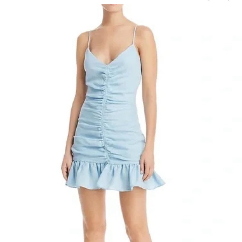 The East Order Celine Mini Ruffle Dress Light Baby Blue